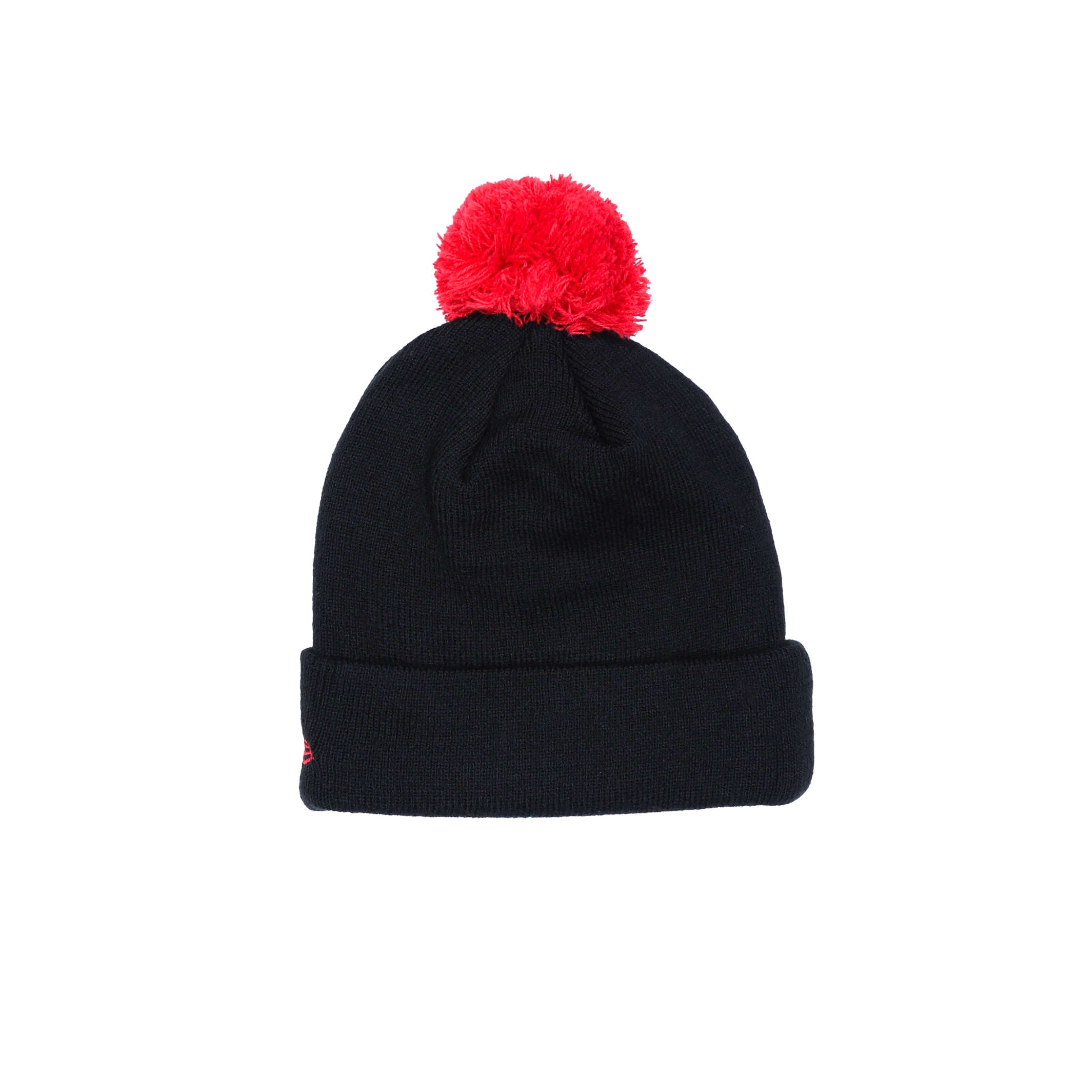 New Era Team Color Unisex Black Knit Beanie with Red Pom