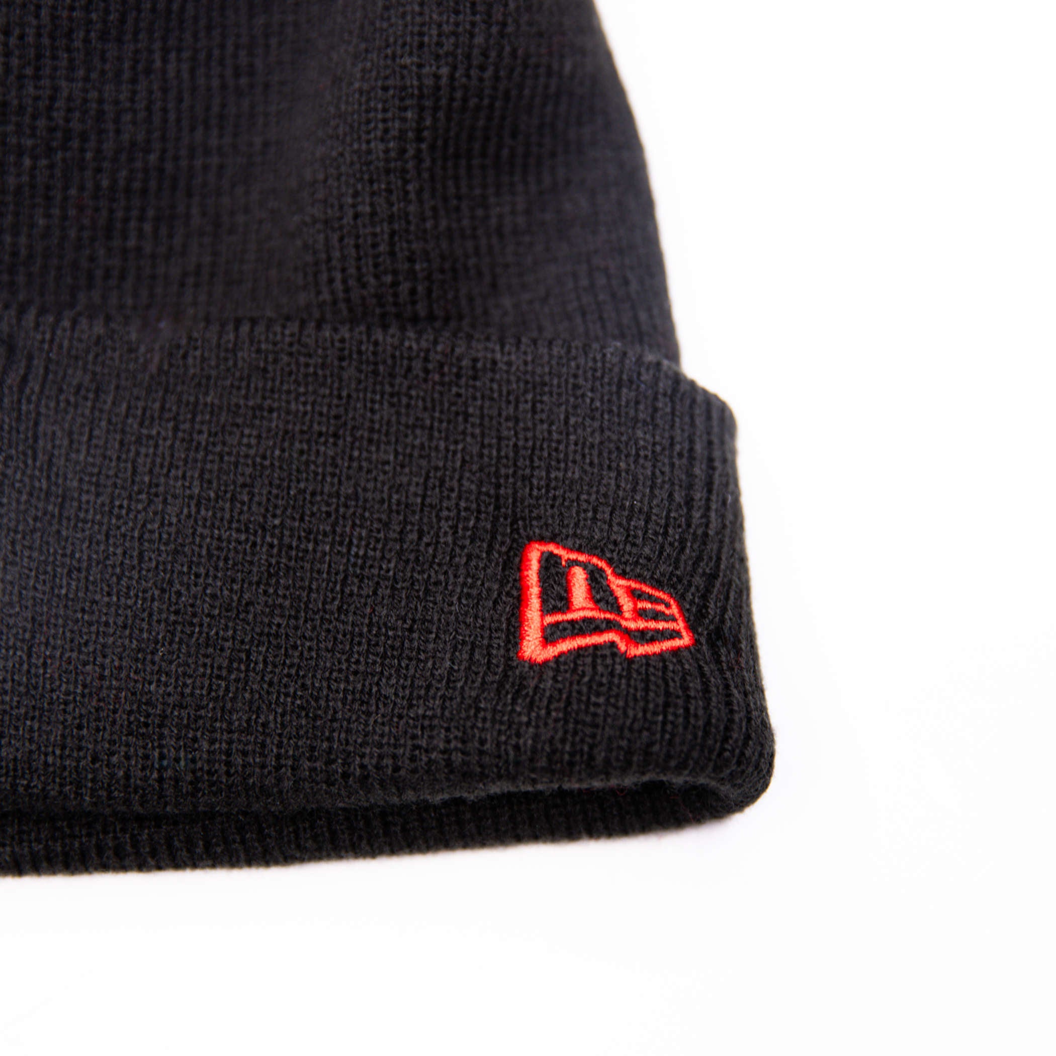 New Era Team Color Unisex Black Knit Beanie with Red Pom