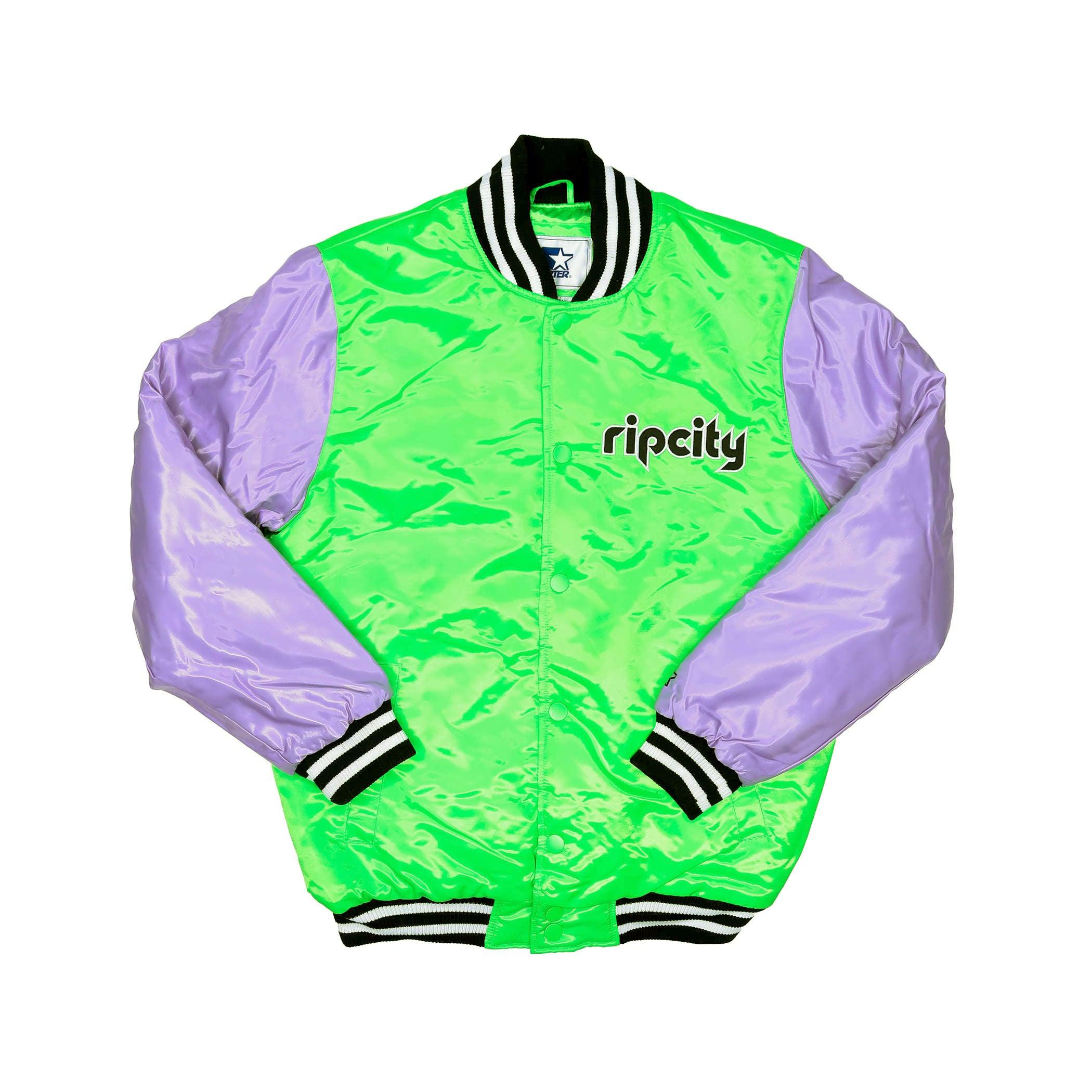 Starter ripcity Cross Bronx Neon Green & Purple Retro Satin Jacket